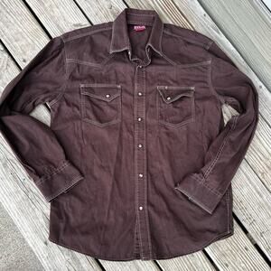 Red Ranch men’s size XL cotton brown, work shirt with snaps